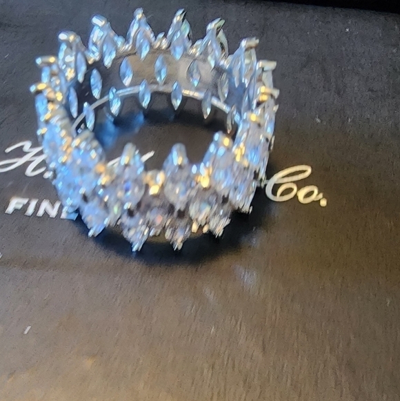 Cubic Zirconia 3-Row Marquise Cut silver Ring size 7 - Picture 7 of 12